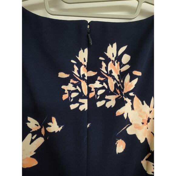 Women's Eliza J Navy & Pink Floral Knee Length Dress w/ Bell Sleeves | Size 8 - Picture 8 of 10